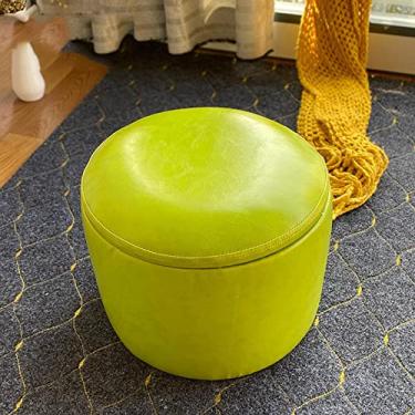 Imagem de OKPJFHS Banqueta para pés Otomans banqueta de pés para troca de sapatos banco de armazenamento de cera de óleo de couro banquinho redondo banquinho de pé para sala de estar pufes para quarto (verde