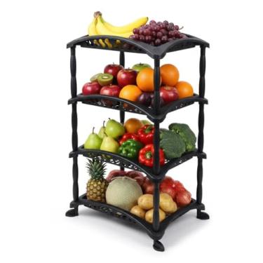 Imagem de Fruteira Multiuso 4 Andares com Rodinhas – Organizador de Cozinha e Lavanderia, Plástico Resistente, Espaço Ampliado, Fácil Montagem, Prateleiras Vazadas