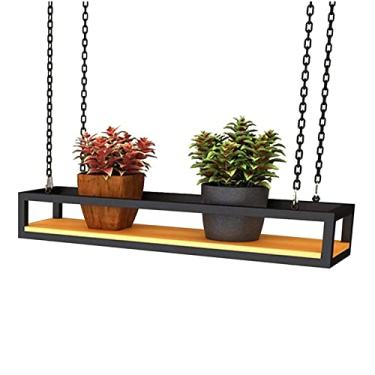 Imagem de Prateleira de armazenamento de madeira para vinho, altura ajustável, com corrente de ferro de 1 m de comprimento, suporte de taças, suporte decorativo de bar/restaurantes