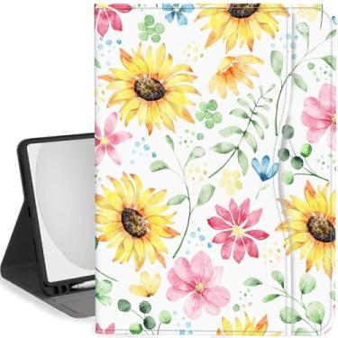 Imagem de Feams Capa para iPad (A16) 11ª geração 11 polegadas 2025, iPad 10ª geração 10,9 polegadas 2022 capa de suspensão automática com suporte para lápis e bolso, girassol