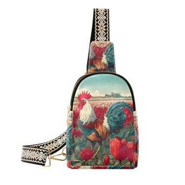 Imagem de CEBUGI Rooster Tulip pequena bolsa tiracolo de couro para mulheres, pochete transversal para trilhas, viagens ao ar livre
