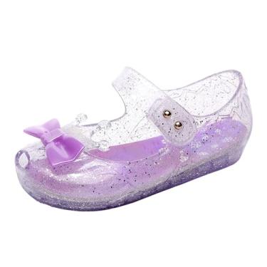 Imagem de OMGard Jelly Sapatos para meninas, sandálias rasteiras para cosplay de princesas, transparentes, geleias Mary Janes com laço/coroa, Roxa, 11 Little Kid