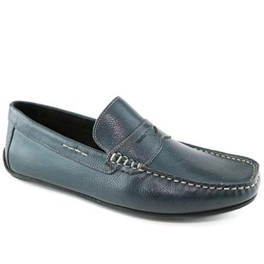 Imagem de Mocassim masculino casual confortável de couro genuíno leve MJNY Mocassim de condução clássico moderno mocassim respirável para dirigir, Azul-marinho granulado, 9