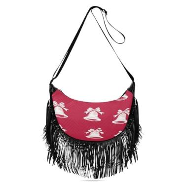 Imagem de CEBUGI Bolsa feminina transversal com franjas, borla, branca, sinos de Natal, Hobo, bolsa tiracolo com alças ajustáveis
