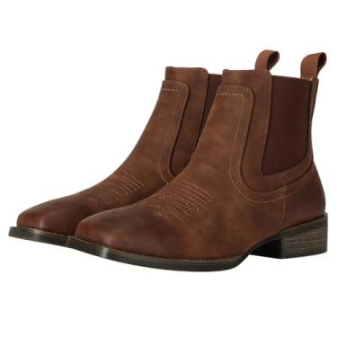 Imagem de J's.o.l.e Botas masculinas de cowboy ocidental, bico quadrado, Chelsea, sapatos sociais, botas casuais no tornozelo para homens, Marrom, 39