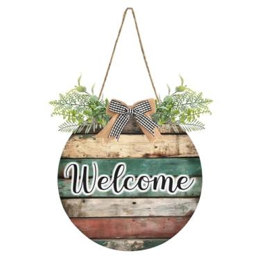 Imagem de Burbuja Placa de boas-vindas de madeira antiga para decoração de porta da frente, placa de boas-vindas pendurada com flor para porta, parede, casa, casa de fazenda, decoração de varanda, decoração de