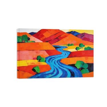 Imagem de Pintura de parede abstrata - Rio de montanha colorido - Imagem de decoração moderna - impressões em tela para sala de estar pronta para pendurar tela emoldurada 80 x 120 cm 31 x 47 pol