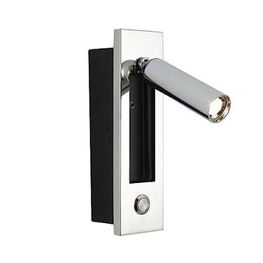 Imagem de Aplique de parede LED para cabeceira, luminária de leitura embutida para quarto, arandela decorativa de parede para cabeceira de cama de hotel, giratória 350°, dobrável 92°, 3000K