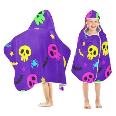Imagem de Burbuja Toalha de banho com capuz com caveiras de desenho animado para crianças, toalha de praia de pelúcia macia absorvente para meninas e meninos 3-10 anos, 61 x 127 cm