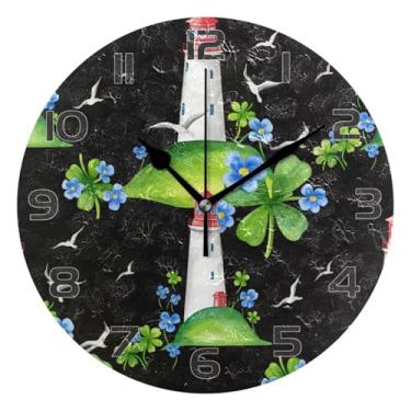 Imagem de YETTASBIN Relógio de parede de faróis, silencioso, sem tique-taque, operado por bateria, relógio redondo decorativo criativo para cozinha, sala de estar, banheiro, decoração de escritório em casa