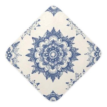 Imagem de STAYTOP Toalhas de bebê com capuz de musselina mandala azul, toalha de banho super macia, toalhas de banho absorventes para banho recém-nascido unissex 76 x 76 cm