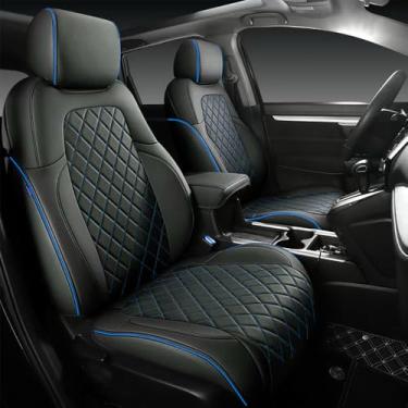 Imagem de YAFYNTB Capas de assento de carro de couro premium, fileira da frente, preto, ajuste universal (preto/cinza, 2024 2025 Tacoma (Petrol) conjunto completo)