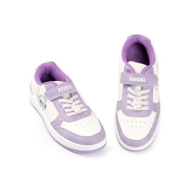 Imagem de Disney Tênis Lilo & Stitch para meninas roxo e branco | Calçado com fecho de para crianças | Personagens Stitch & Angel | Mercadoria de sapatos para brincar todos os dias para crianças, multicolorido