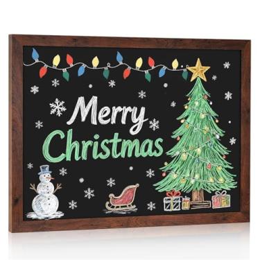 Imagem de 4 THOUGHT Quadro-negro 45,72 x 61 cm, quadro de giz emoldurado para parede, madeira rústica, quadro negro magnético, quadro de menu, com 2 marcadores líquidos, decoração para cozinha, café, casamento, escritório, casa, escola, marrom