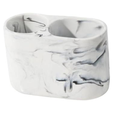 Imagem de Bothyi Organizador versátil para pincéis de maquiagem, acessórios para pasta de dente, 2 compartimentos, ideal para banheiro, para guardar lâmina de barbear, Branco