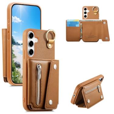 Imagem de Monwutong Capa carteira fina para Samsung Galaxy A54, capa de couro PU com design de armazenamento com zíper com compartimentos para cartão de dinheiro e fivela de metal capa para celular para Samsung