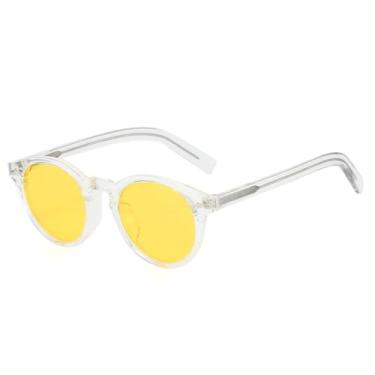 Imagem de HCPIHF Óculos de sol redondos polarizados femininos de luxo, armação uv400, espelhado, moderno, gradiente, masculino, rebites, punk (amarelo transparente)