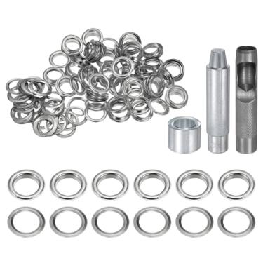 Imagem de HARFINGTON Kit de ferramentas de ilhós, 100 peças, conjunto de ilhós de cobre de 17 mm com furador oco, ferramentas de fixação de ilhós para roupas cinto de tecido de couro, tom prateado
