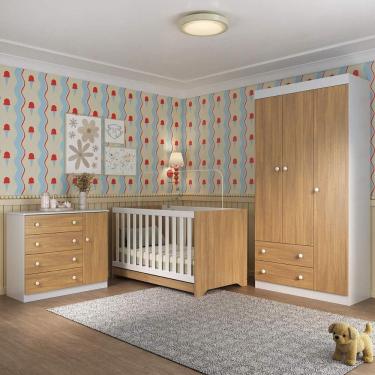Imagem de Quarto De Bebê Completo Com Berço Americano 3 Em 1 Encanto Multimóveis MP4589 Branco-madeirado