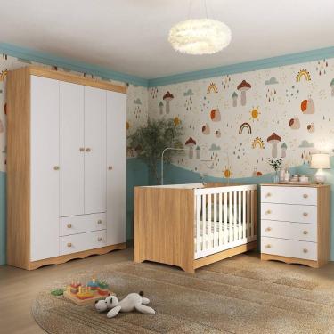 Imagem de Quarto De Bebê Completo Com Berço Americano 3 Em 1 Realeza Multimóveis MP4587 Madeirado-branco