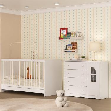 Imagem de Berço 3 Em 1 Para Colchão 130x60cm Com Cômoda 1 Porta 4 Gavetas Liz Multimóveis MP4761 Branco