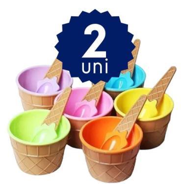 Imagem de Jogo Pote Potinho Tigela Casquinha Plástico com Colher para Sorvete So