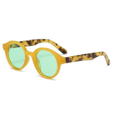 Imagem de Óculos de Sol UV400 - Redondos com Degradê em Cores Vibrantes, Estilo Punk, para Homens e Mulheres, Ideais para Esportes ao Ar Livre, Corrida e Ciclismo, na cor amarelo-esverdeado.