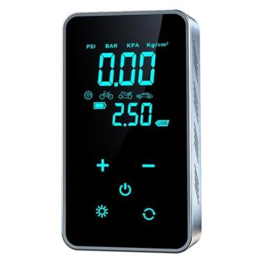Imagem de Bomba de Ar Portátil Digital Recarregável com Display LED, Calibrador de Pneus até 150 PSI, Iluminação Noturna, USB Tipo-C e Adaptadores para Carro, Moto e Bicicleta