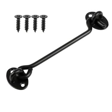 Imagem de 1 peça de trava de porta de 15,24 cm fechadura de porta hardware gancho de privacidade e trava de olhal de aço inoxidável para persianas de portão, galpão de janela preto