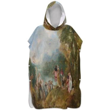 Imagem de Joisal Roupão de mudança para adultos, poncho de surfe, toalha de banho com capuz, tamanho grande, impressão artística, cenário, poncho masculino com capuz