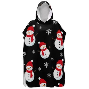 Imagem de Joisal Bonitos bonecos de neve poncho de surfe preto para adultos trocador de roupa de banho toalhas com capuz plus size ponchos adultos para mulheres