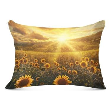 Imagem de Girassóis sob o pôr do sol dourado fronhas de flanela com zíper padrão king queen size fronha fofa para cama sofá de casa, tamanho Queen, 50,8 cm x 76,2 cm