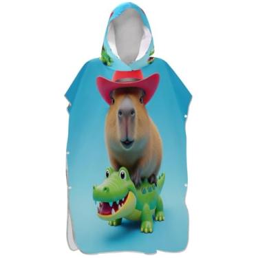 Imagem de Joisal Lindo roupão capivara crocodilo surf poncho trocador para adultos leve masculino poncho com capuz toalha de natação bonito