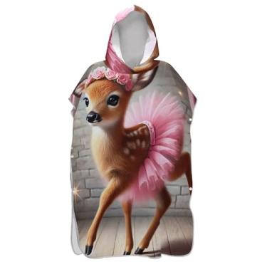 Imagem de TSENQUE Roupão de mudança de poncho de surfe plus size para adultos toalha de natação com capuz rosa fofo veado ponchos adultos para mulheres