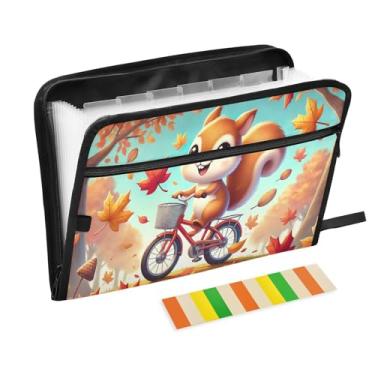 Imagem de Pastas de acordeão de ciclismo de esquilo fofas para documentos, pasta de arquivo expansível tamanho carta A4 com bolsa de lápis frontal organizador de recibos