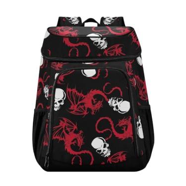 Imagem de Mochila térmica com dragão vermelho e caveira, 36 latas, isolada à prova de vazamento, à prova de vazamento, para almoço, piquenique, pesca, caminhadas, acampamento, praia, parque