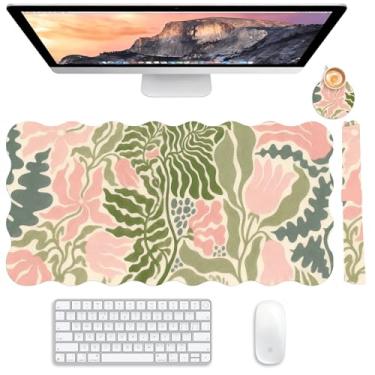 Imagem de Tapete de mesa floral, 80 x 39,9 cm, antiderrapante, em forma de onda, design retrô, à prova d'água, com porta-copos e alça de armazenamento para trabalho, jogos, casa, escritório