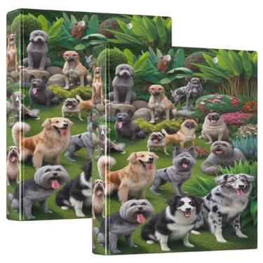 Imagem de Funny Dogs in Garden, pacote com 2 fichários grandes com prancheta, material escolar estético, prancheta de pasta com bolsos