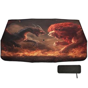 Imagem de Guarda-sol Lion Dragon Fight Para-brisa para caminhões Bloco UV Guarda-chuva 147.3 cmx75.4 cm Sun Shade para caminhão