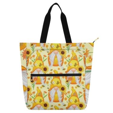 Imagem de Linda bolsa de trabalho com gnomos amarelos laranja para mulheres, bolsa de lona para livros de praia com zíper, bolsas para professores, presentes para amantes de livros