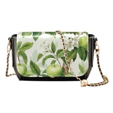 Imagem de GAIGEO Mandala Tile Mingles com bolsa transversal feminina de couro geométrico, bolsas de couro para mulheres tamanho médio, Maçãs verdes e flores brancas - 4, One Size