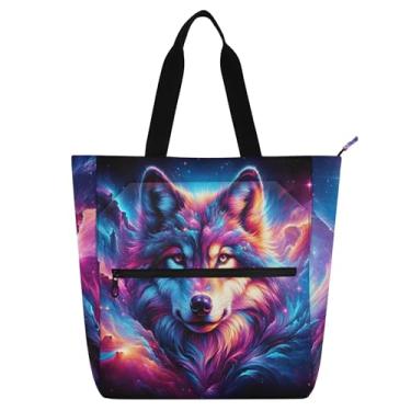 Imagem de Sacola feminina colorida Wolf Space para trabalho, lona, praia, escola, bolsa para professores, presente para amantes de livros
