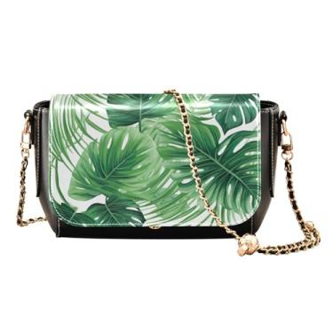 Imagem de Bolsa transversal floral laranja e amarela em couro bege com aba, bolsas de ombro femininas tamanho médio, Folhas tropicais para impressão - 1, One Size