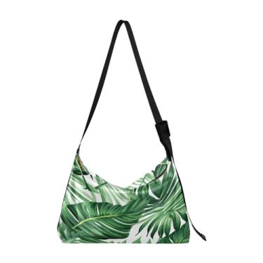 Imagem de Bolsa de ombro branca com folhas tropicais, bolsa tiracolo masculina de couro, alça grossa, Folhas tropicais para impressão - 3, One Size