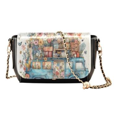 Imagem de GAIGEO Libélula em guirlanda turquesa em bolsa transversal preta com bolso, bolsas tiracolo femininas de couro, Caminhão azul claro com borboletas, One Size