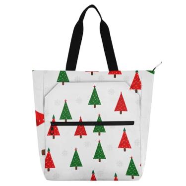 Imagem de GAIGEO Sacola feminina verde vermelha com árvores de Natal para trabalho, praia, livro, com zíper, utilitária, bolsas infantis com compartimentos