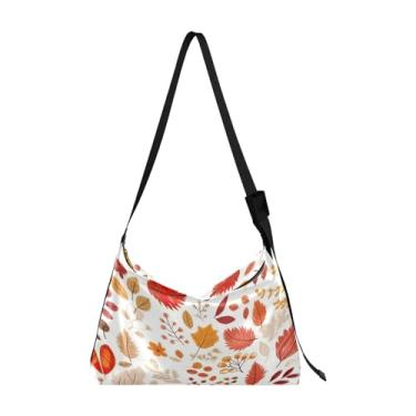 Imagem de GAIGEO Bolsa tiracolo feminina de couro com pintura preta e dourada abstrata, bolsa tiracolo de couro vegano, bolsa grande com zíper, Folhas e galhos de outono - 4, One Size