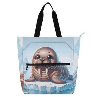 Imagem de GAIGEO Linda bolsa de trabalho com estampa de animal de morsa para mulheres, bolsa escolar de lona, utilitária, bolsa de escritório com compartimentos