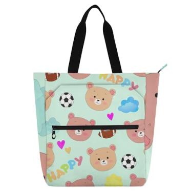 Imagem de GAIGEO Sacola feminina turquesa com caras de urso fofas para trabalho, lona, zíper, bolsa de praia, presente infantil para amantes de livros