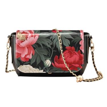 Imagem de GAIGEO Bolsa tiracolo feminina de couro rosa e azul, bolsa de ombro de couro para mulheres, bolsa de ombro feminina, Quatro flores de peônia - 4, One Size